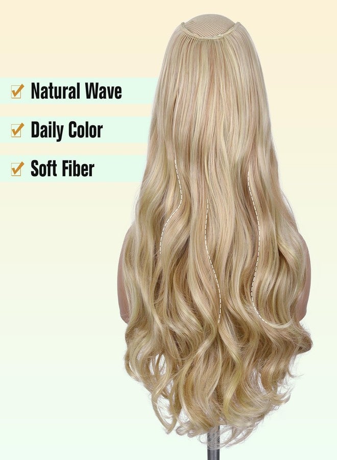 FAVE Clip in Hair Extension V Shaped Synthetic Hair Extensions for Women Wavy Clip in Hair Extensions Blonde Highlight Hair Extension for Daily Use - Image 4